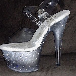 Silver/ diamond studded 6in stripper pumps